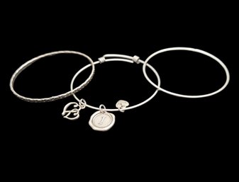 Lot Of 3 Silver Tone Bangle Bracelets