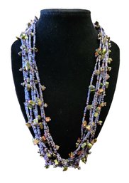 Purple Beaded 7 Stranded Necklace With Stones