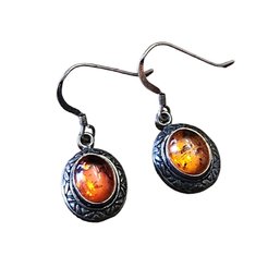 Vintage Sterling Silver And Amber Color Earrings