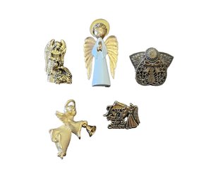 Lot Of 6 Vintage Gold Tone Angel Pendants