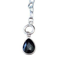 Silver Tone Large Chain Link Necklace With Black Pendant