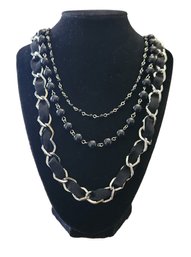 Black And Silver Tone 3 Stranded Necklace