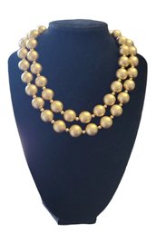 Large 2 Strand Gold Tone Bead Necklace