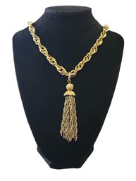 Large Gold Tone Chain Necklace With Tassel Pendant