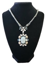 Vintage Silver Tone Necklace With Light Blue And White Stones