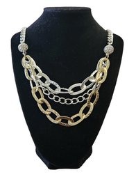 Gold And Silver Tone Chain Linked Necklace With 3 Strands