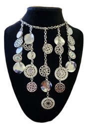 Silver Tone Necklace With Many Charms