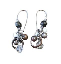 Artisan Earrings With Black, Brown And White Beads