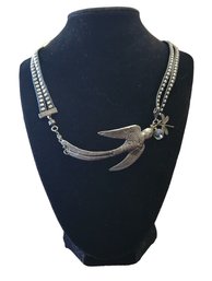 Black Choker Style Necklace With Bird Feather Pendant