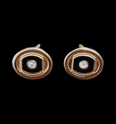 Gold Tone And Black With White Stones Cuff Links