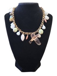 Gold Tone With Pastel Color Bead Charms Bracelet