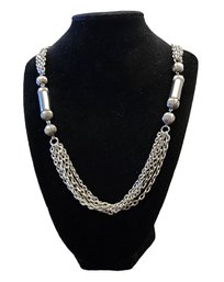 Long Silver Tone Necklace With Many Strands