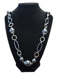 Silver Tone With Dark Silver Beads And Links Necklace