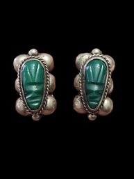 Vintage Green Mask Screw Back Earrings