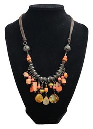 Vintage Amber And Coral Color Beaded Necklace