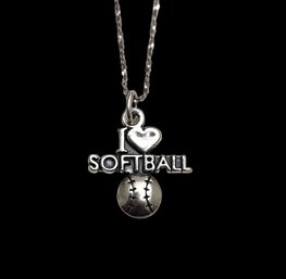 Vintage Sterling Silver 24' Chain From Italy With Sterling Silver Softball Pendant