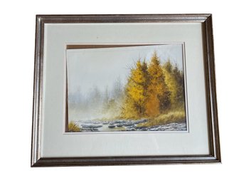 Original Watercolor Titled Autumn Fog Signed By Bill Ely