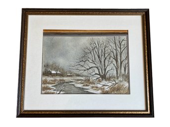 Original Watercolor Titled Winter Stream Signed By Bill Ely