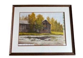 Original Watercolor Titled Georges Barn Signed By Bill Ely - 2nd Prize Watercolor Torrington  Art Festival 82