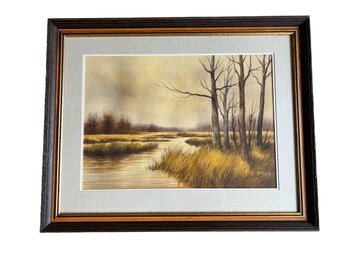 Original Watercolor Titled Marsh Signed By Bill Ely
