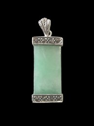 Vintage Sterling Silver Jade Color Marcasite Pendant