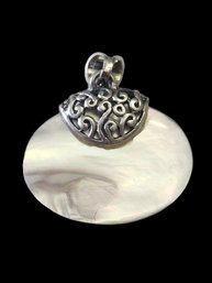 Vintage Sterling Silver Marcasite Mother Of Pearl Pendant