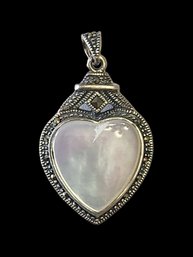 Vintage Sterling Silver Marcasite Mother Of Pearl Pendant