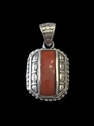 Vintage Sterling Silver Coral Color Pendant