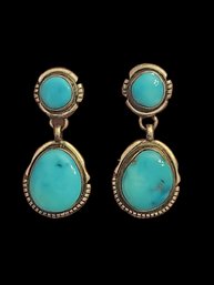 Vintage Navajo Sterling Silver Turquoise Color Spencer Earrings