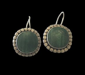 Vintage Sterling Silver Malachite Earrings, Stamped 925