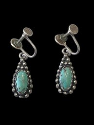 Vintage Sterling Silver Turquoise Color Screw Back Earrings