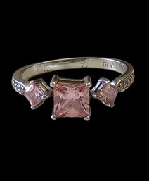 Vintage Sterling Silver Pink Stone Ring Size 10