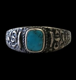 Vintage Sterling Silver Turquoise Color Ring Size 14