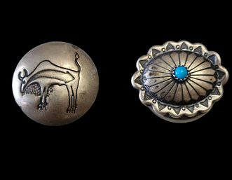 2 Sterling Silver Native American Style Buttons