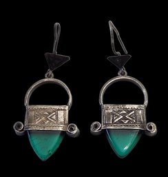 Beautiful Vintage Sterling Silver And Green Earrings