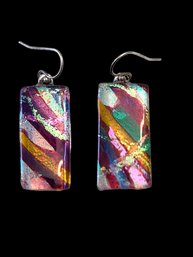 Vintage Sterling Silver Retro Multi Color Earrings