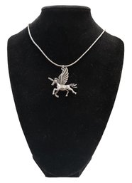 Vintage Silver Tone Unicorn Pendant On Silver Tone Chain