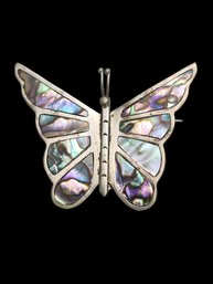 Vintage Abalone Alpaca Silver Butterfly Brooch