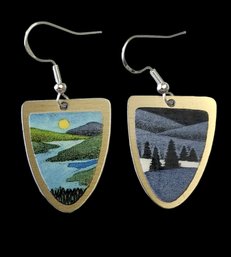 Vintage Artisan Landscape Image On Earrings