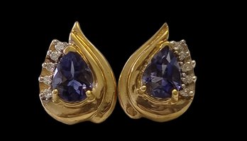 Vintage 10K Gold And Amethyst Color Earrings