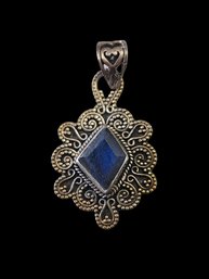 Vintage Sterling Silver Marcasite Sapphire Color Pendant