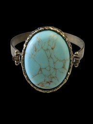 Vintage Gold Tone Turquoise Color Hinged Bracelet