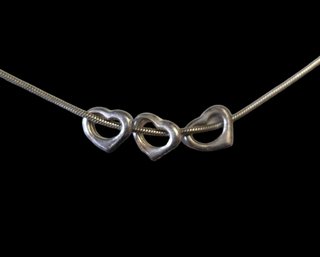 Vintage Sterling Silver Hearts On A Silver Tone Chain