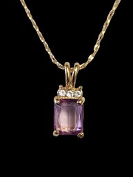 Vintage Necklace With Clear Purple Stone