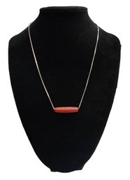 Vintage Sterling Silver Necklace With Red Color Pendant