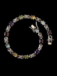 Beautiful Sterling Silver Marcasite And Multi Color Stone Bracelet