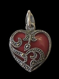 Vintage Sterling Silver Marcasite Heart Pendant