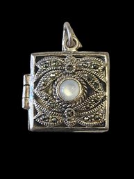 Vintage Sterling Silver Marcasite Opal Color Locket Pendant