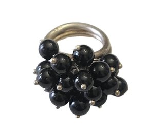 Vintage Sterling Silver Black Balls Ring, Size 7