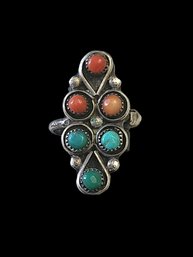 Vintage Sterling Silver Native American Turquoise/Coral Color Ring Size 7